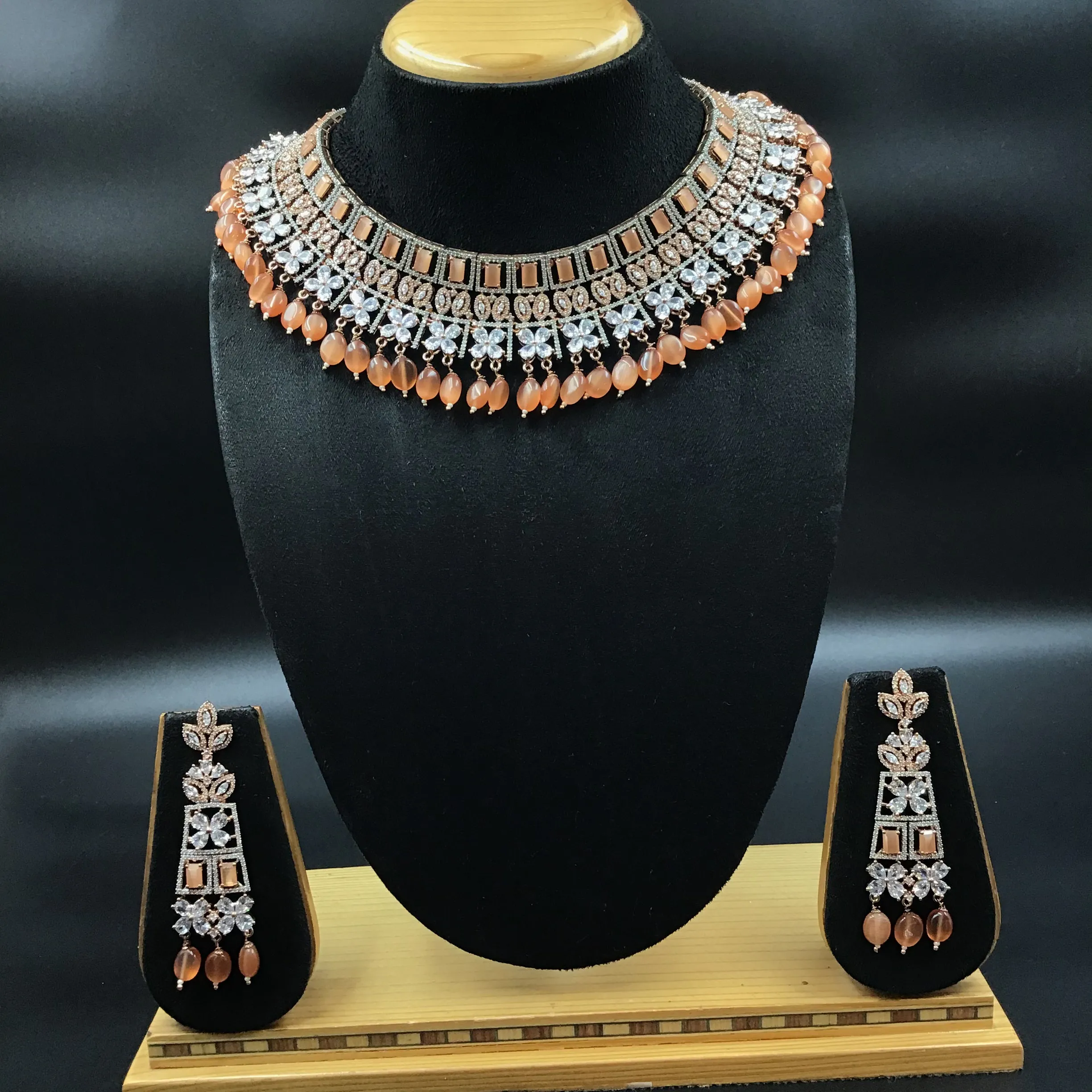 Orange Zircon/AD Necklace Set 11563-7675