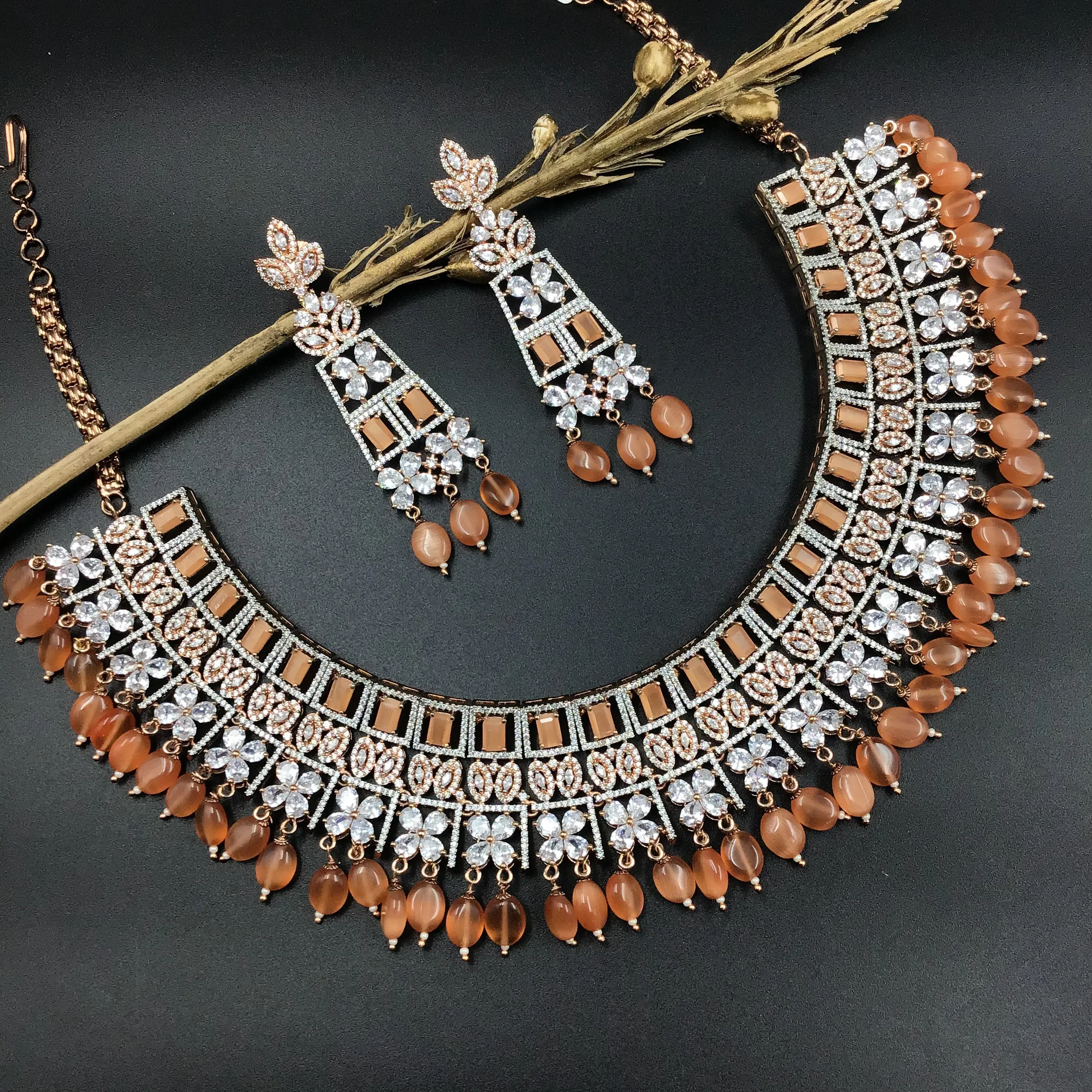 Orange Zircon/AD Necklace Set 11563-7675