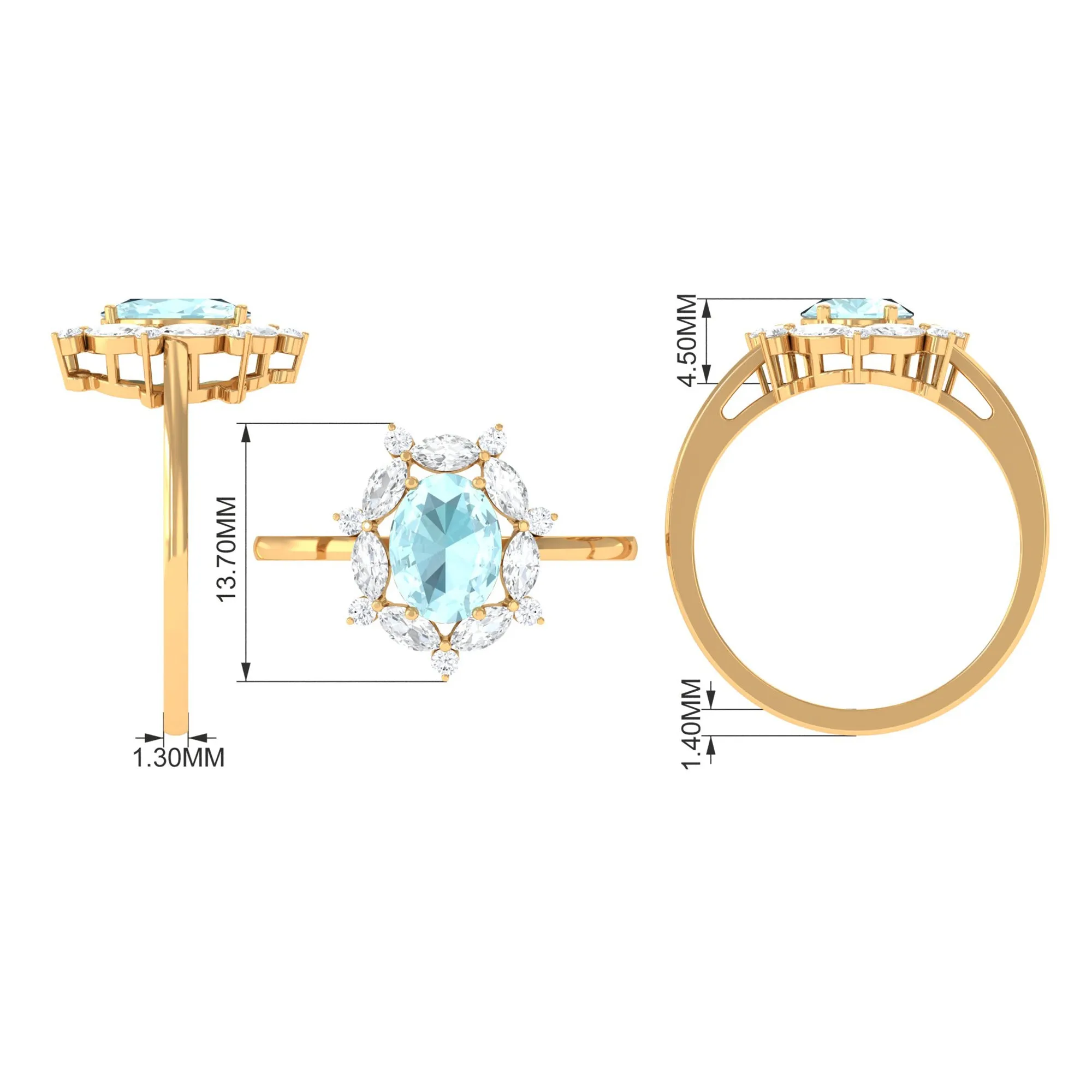 Oval Sky Blue Topaz Designer Halo Engagement Ring with Moissanite