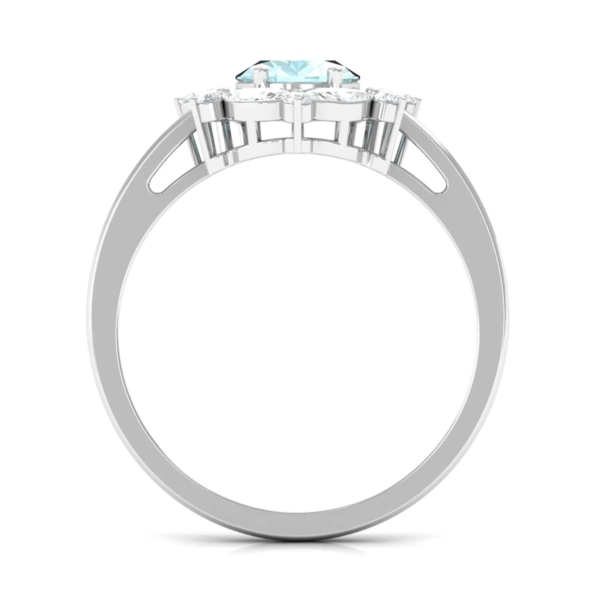 Oval Sky Blue Topaz Designer Halo Engagement Ring with Moissanite