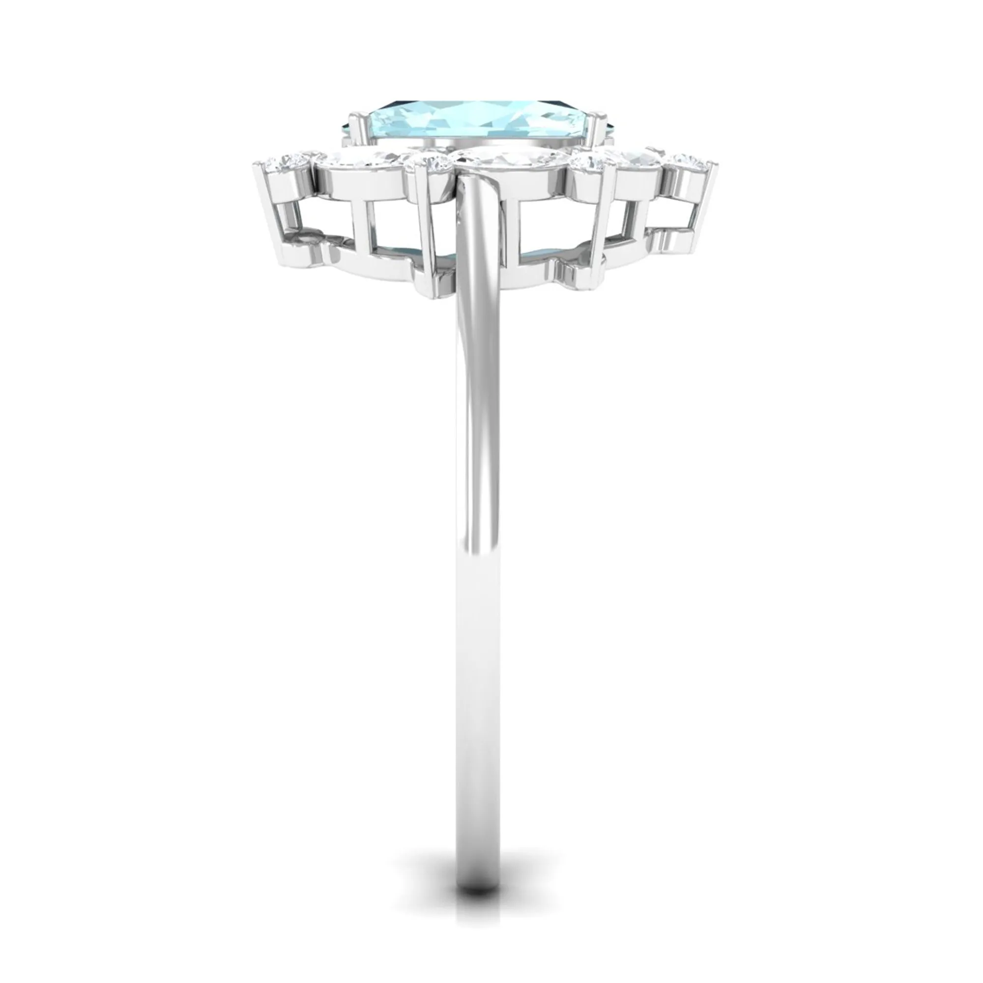 Oval Sky Blue Topaz Designer Halo Engagement Ring with Moissanite