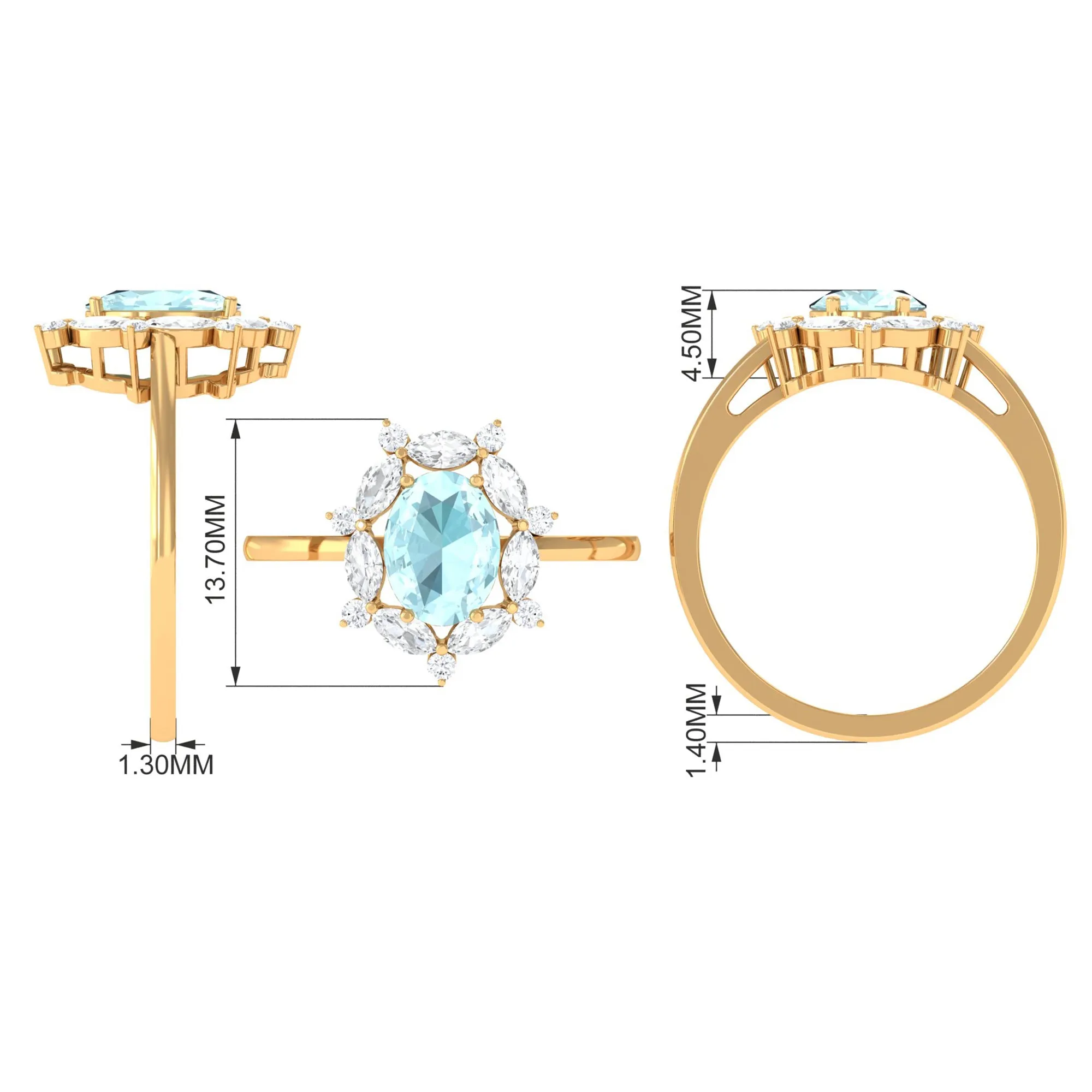 Oval Sky Blue Topaz Designer Halo Engagement Ring with Moissanite