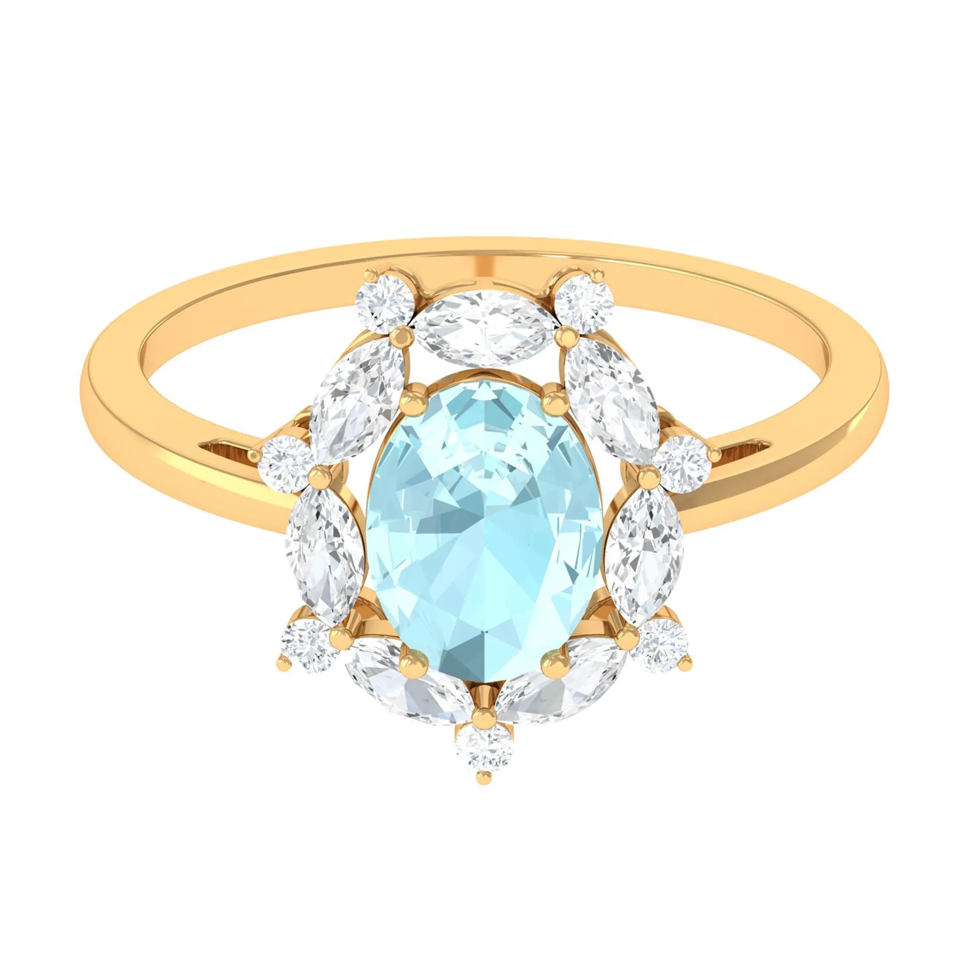 Oval Sky Blue Topaz Designer Halo Engagement Ring with Moissanite