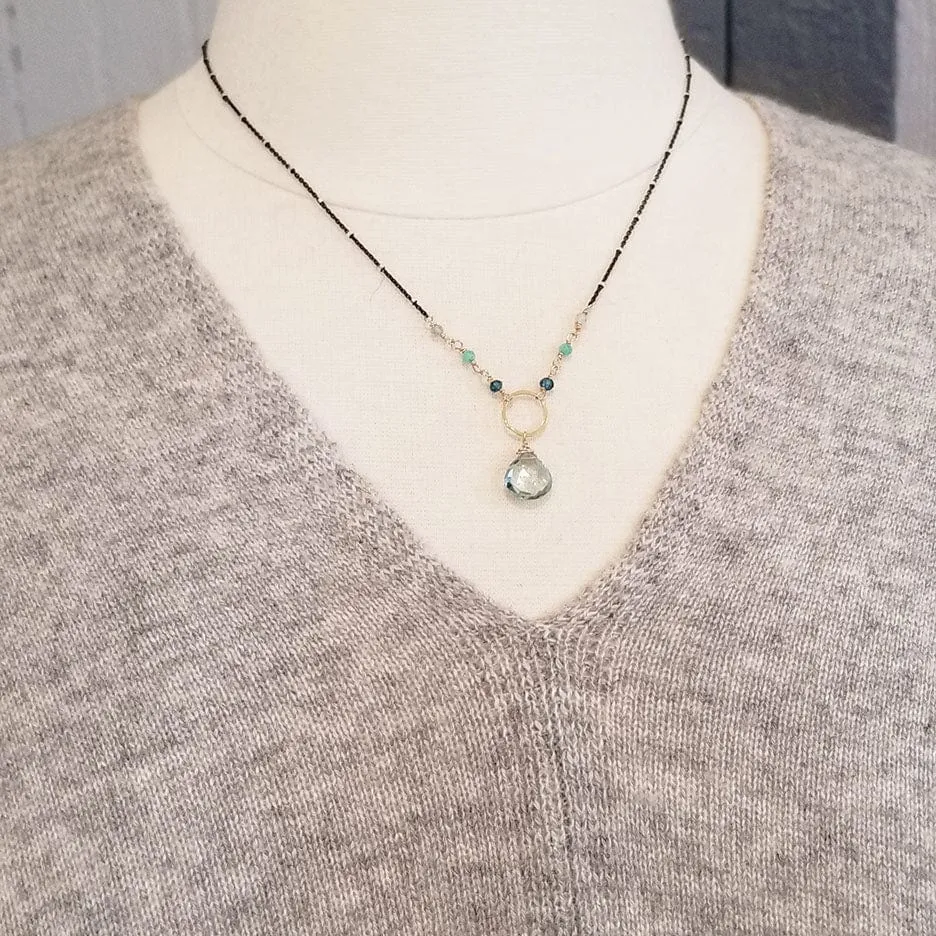 Oxidized Sterling Silver Blue Drop Necklace