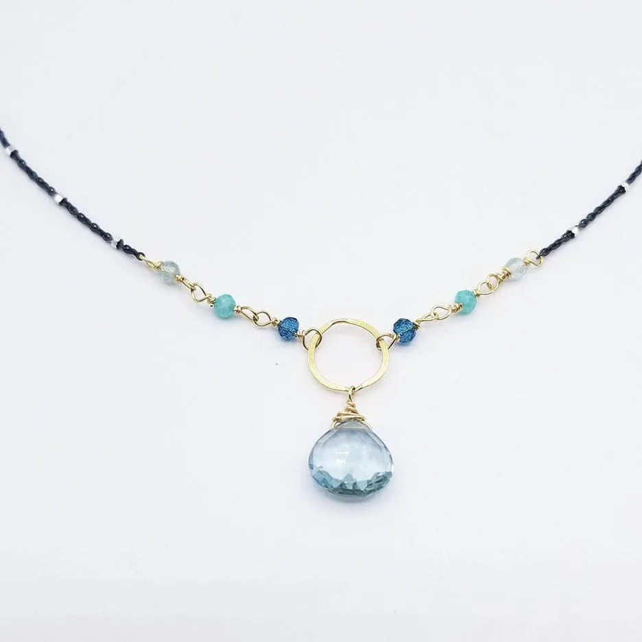 Oxidized Sterling Silver Blue Drop Necklace