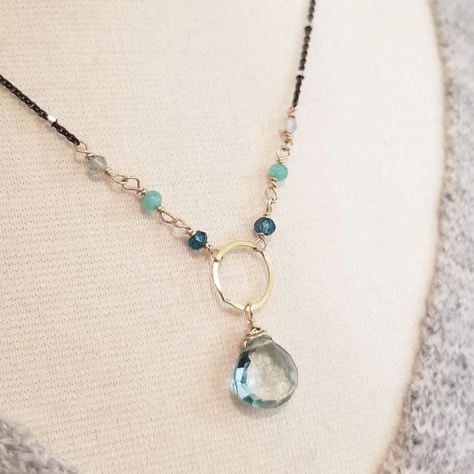Oxidized Sterling Silver Blue Drop Necklace