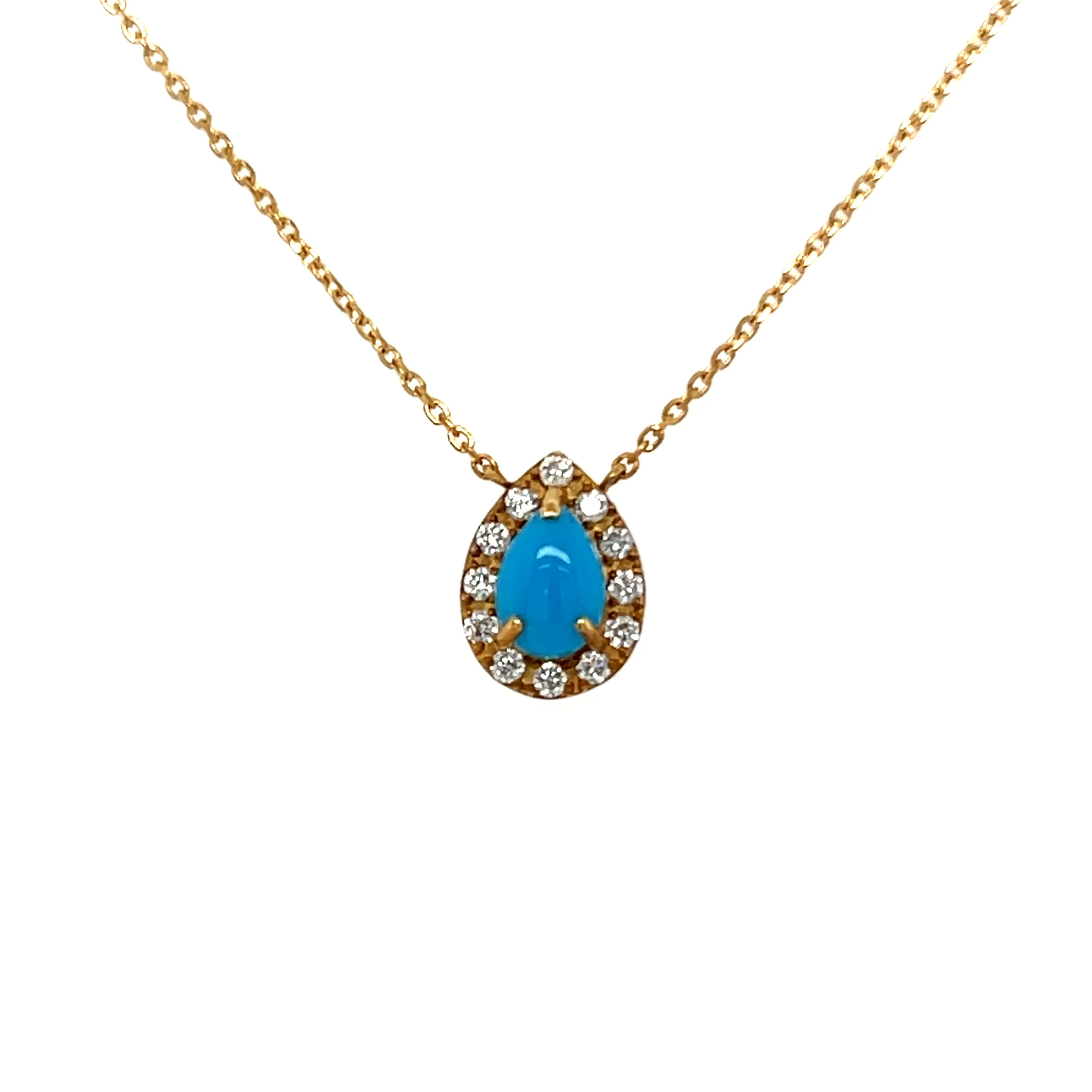 Pear Cut Turquoise Solitaire with Diamond Halo Necklace
