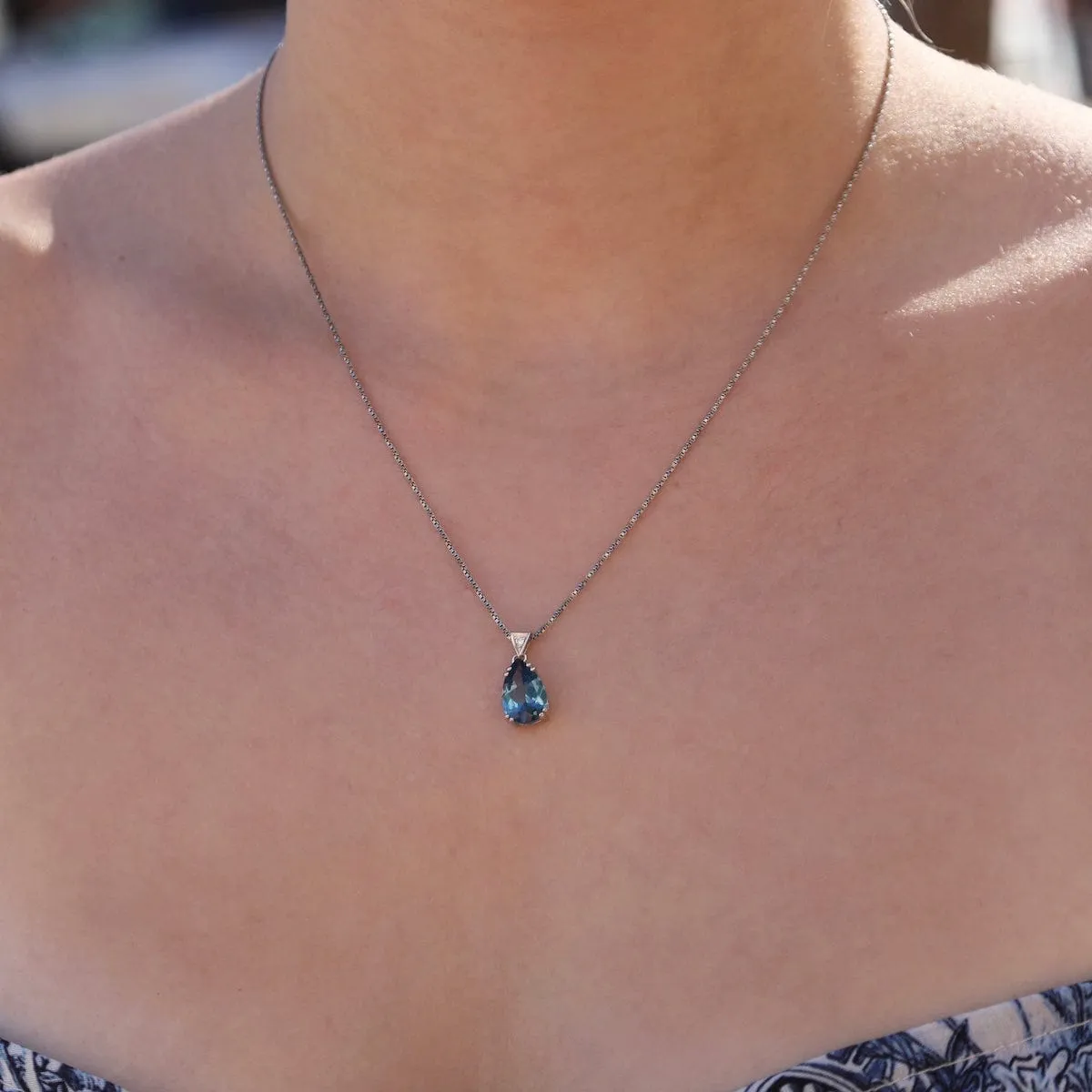 Pear London Blue Topaz Pendant Necklace