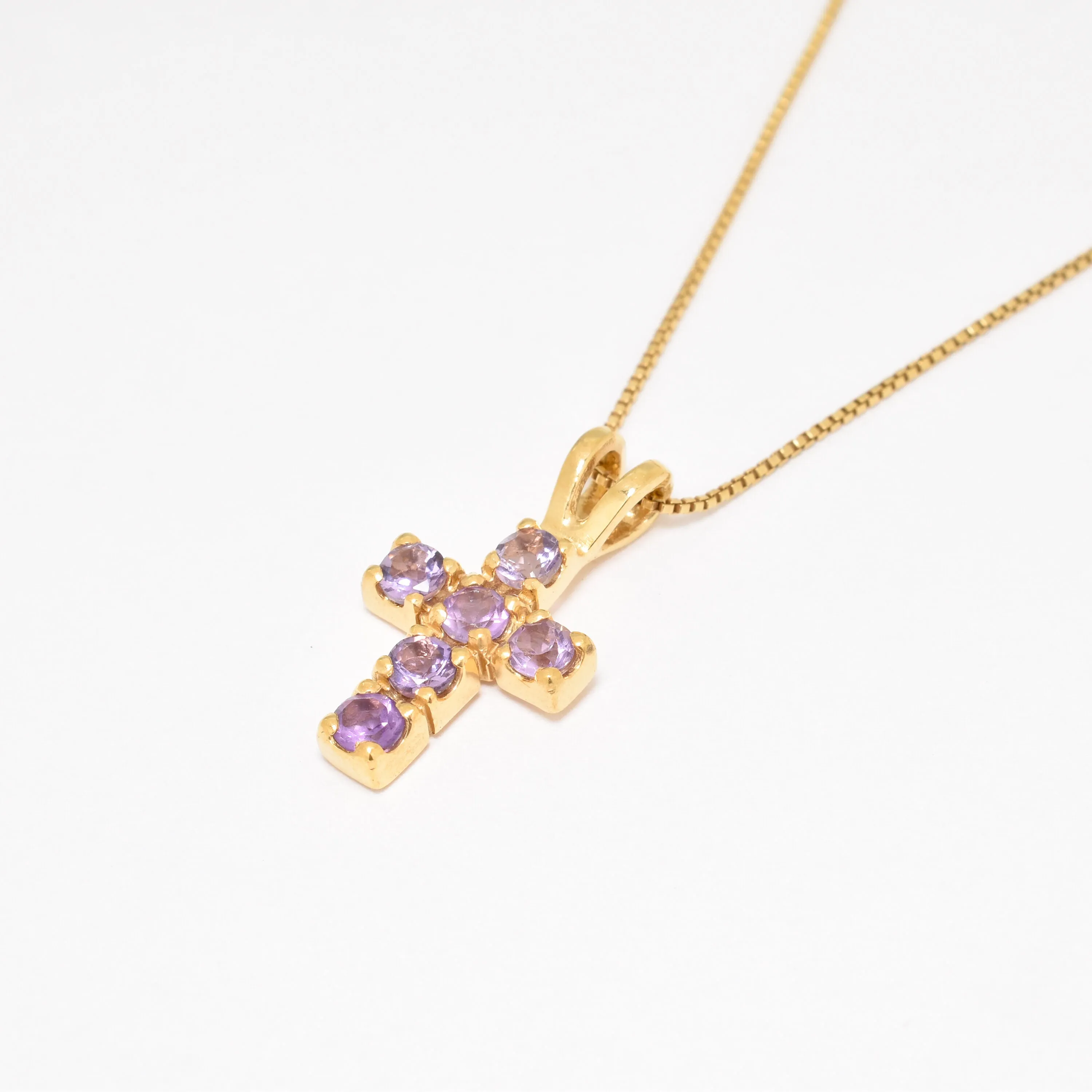 Purple Cross Pendant - Gold Amethyst Necklace - February Birthstone Necklace
