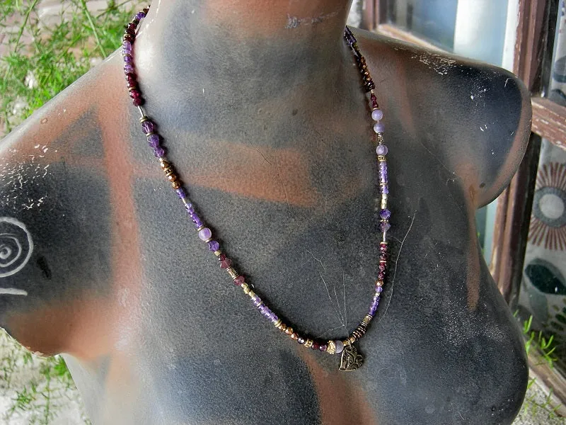 Purple Crush Wrap Bracelet/Necklace, Amethyst, Garnet, Bronze
