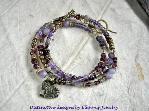 Purple Crush Wrap Bracelet/Necklace, Amethyst, Garnet, Bronze