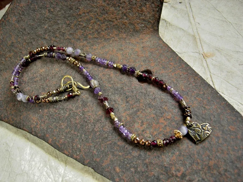 Purple Crush Wrap Bracelet/Necklace, Amethyst, Garnet, Bronze