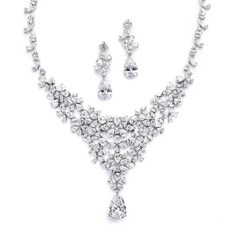 Red Carpet CZ Wedding or Pageant Statement Necklace Set