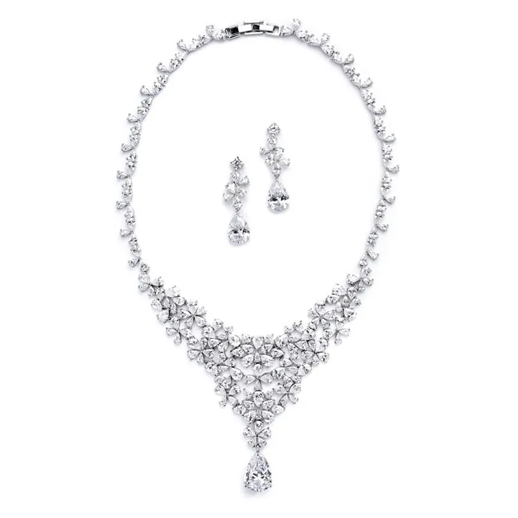 Red Carpet CZ Wedding or Pageant Statement Necklace Set