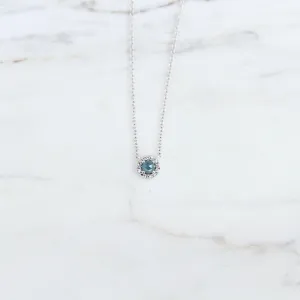 Rose Cut London Blue Topaz with Diamond Halo Necklace