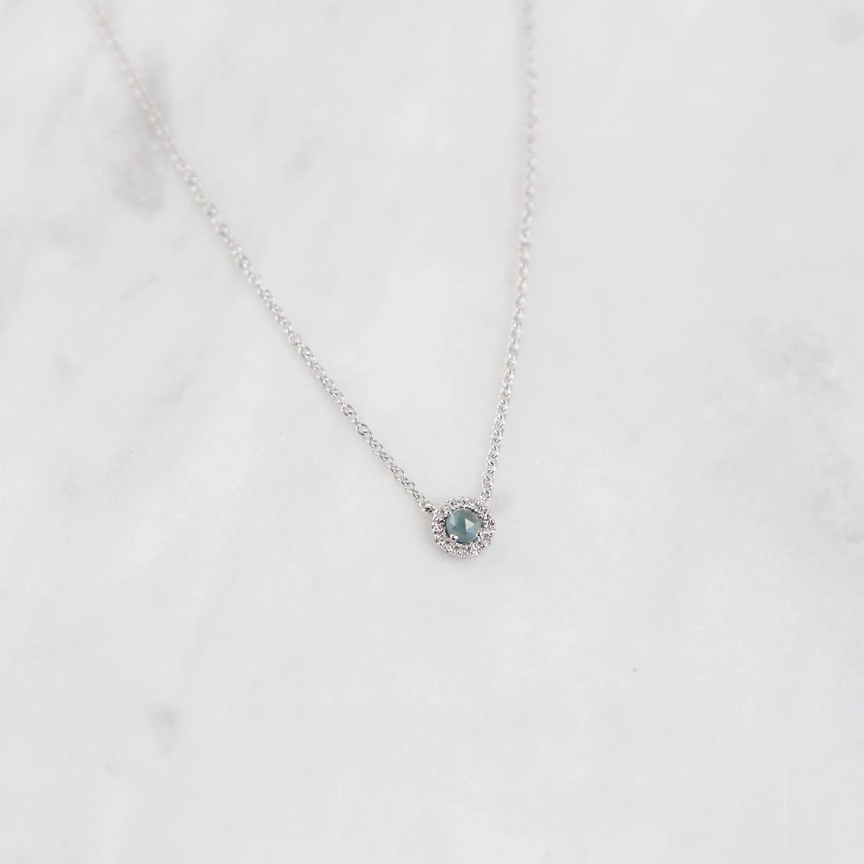 Rose Cut London Blue Topaz with Diamond Halo Necklace