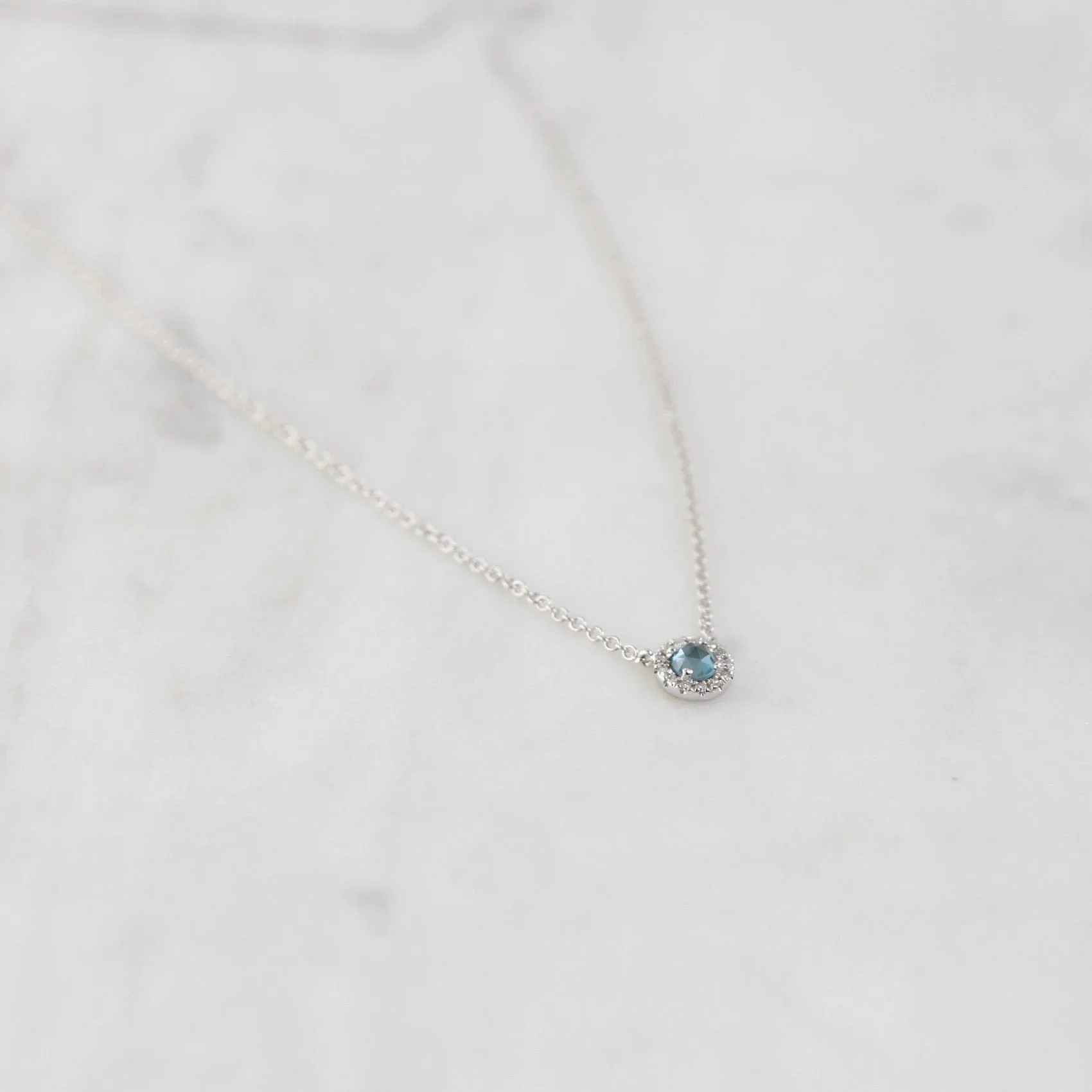 Rose Cut London Blue Topaz with Diamond Halo Necklace