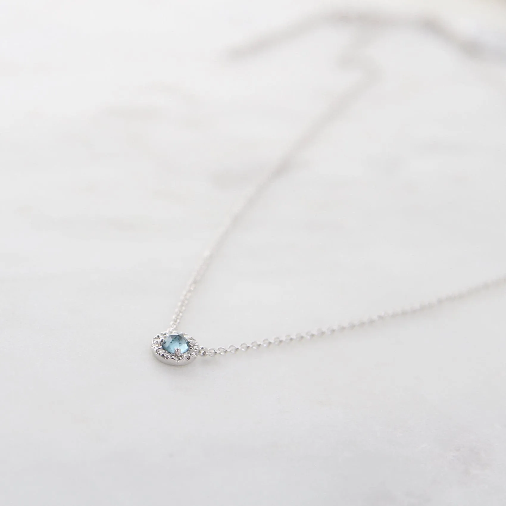 Rose Cut London Blue Topaz with Diamond Halo Necklace