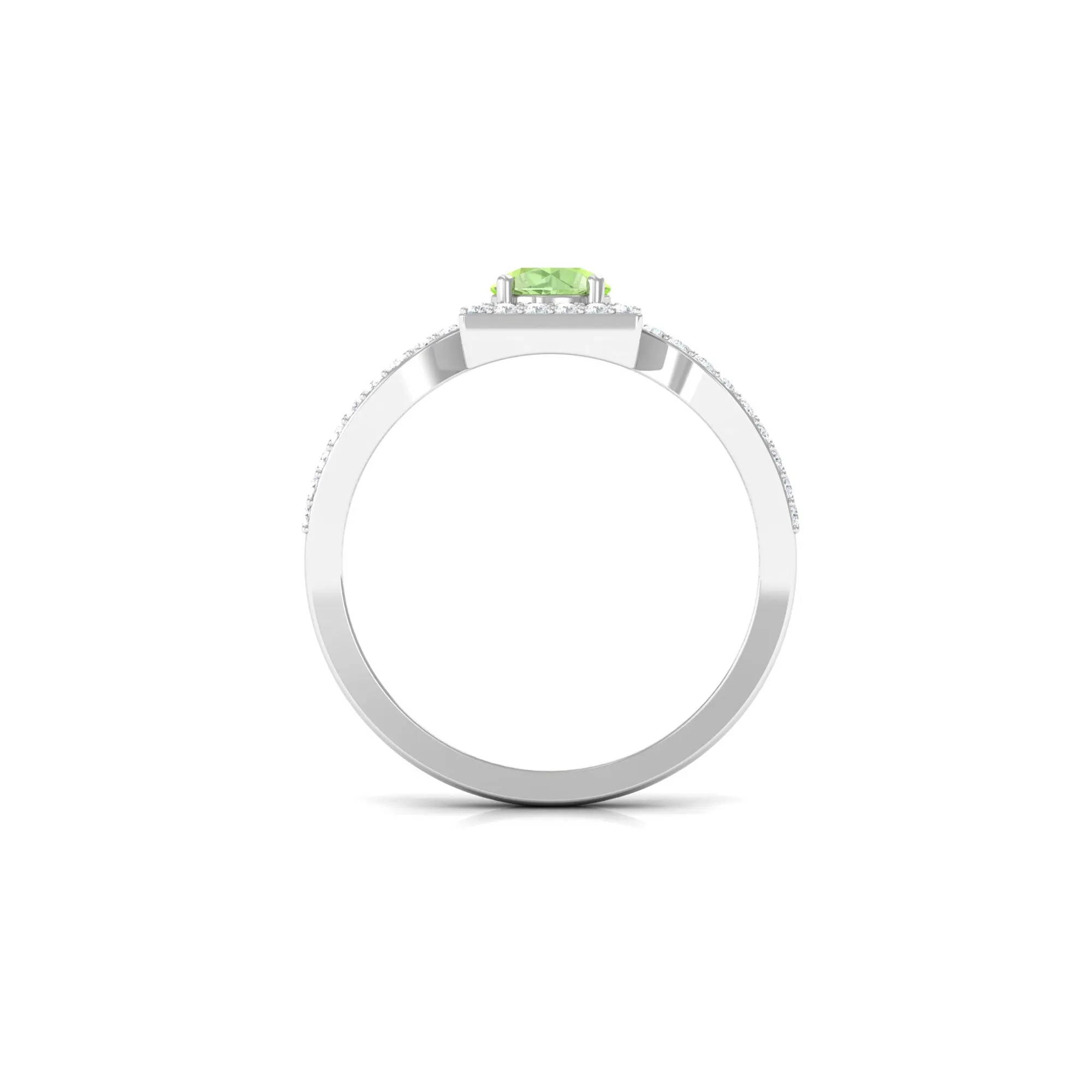Round Green Sapphire and Diamond Halo Ring in Split Shank