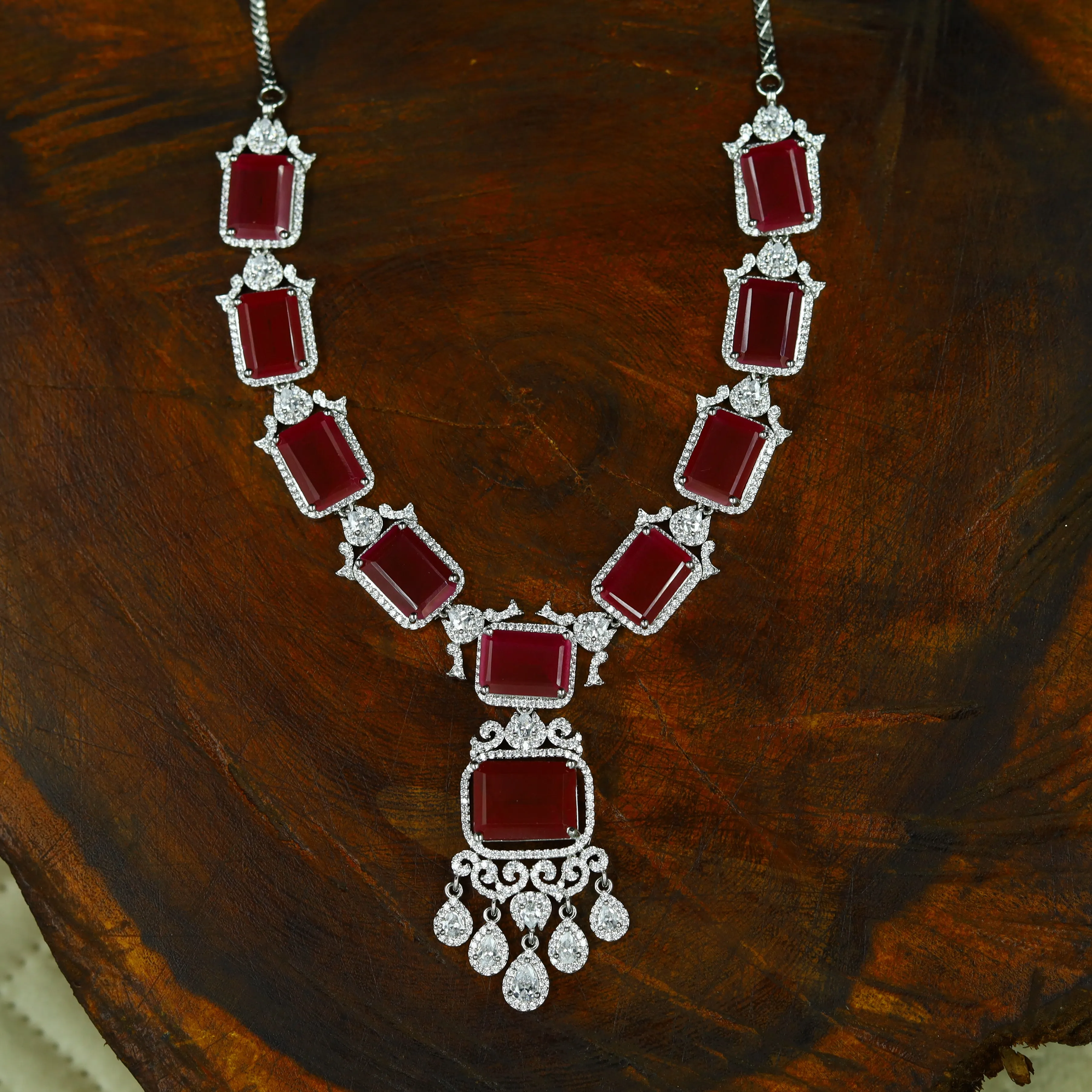 Round Neck Zircon/AD Necklace Set 12543-28