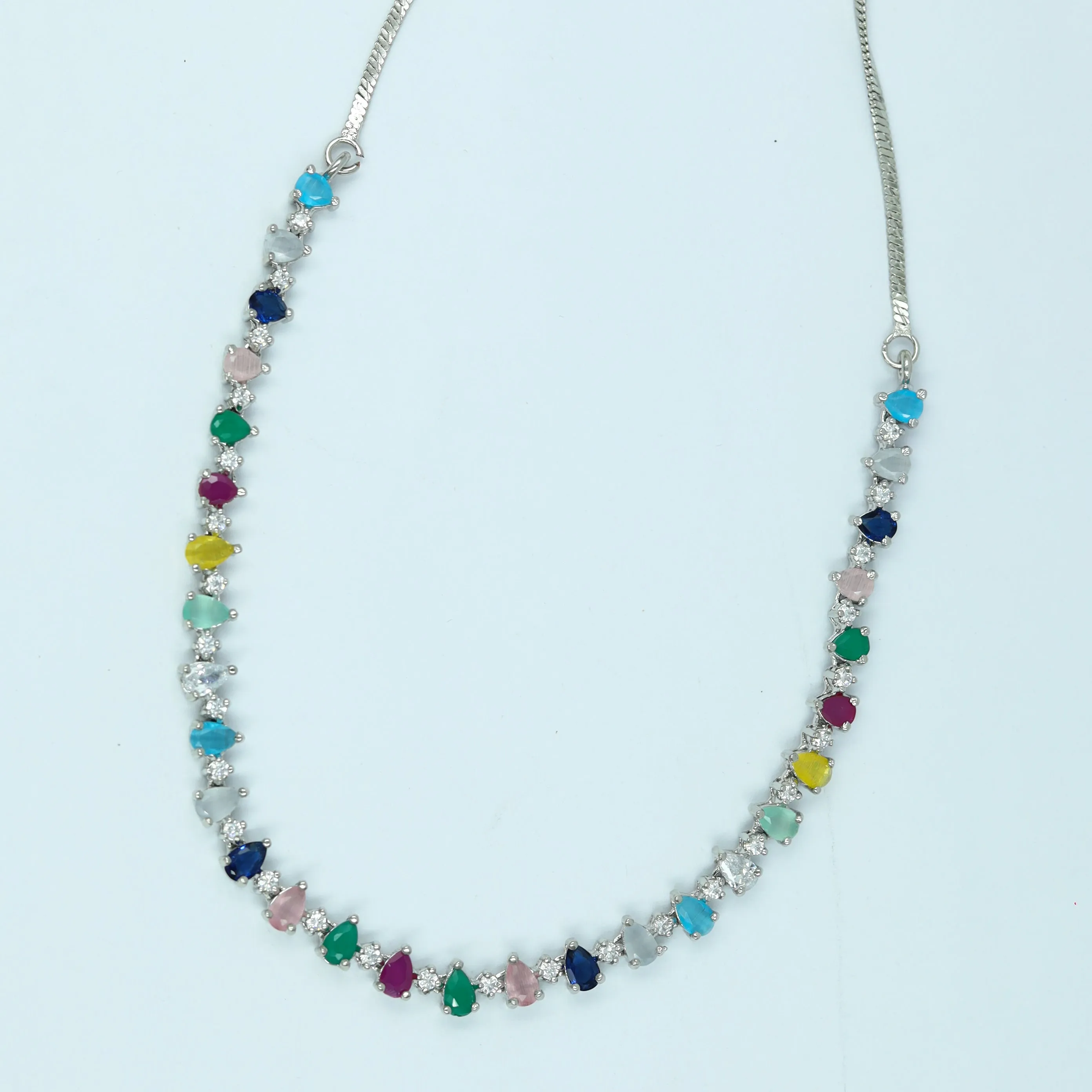 Round Neck Zircon/AD Necklace Set 12545-28