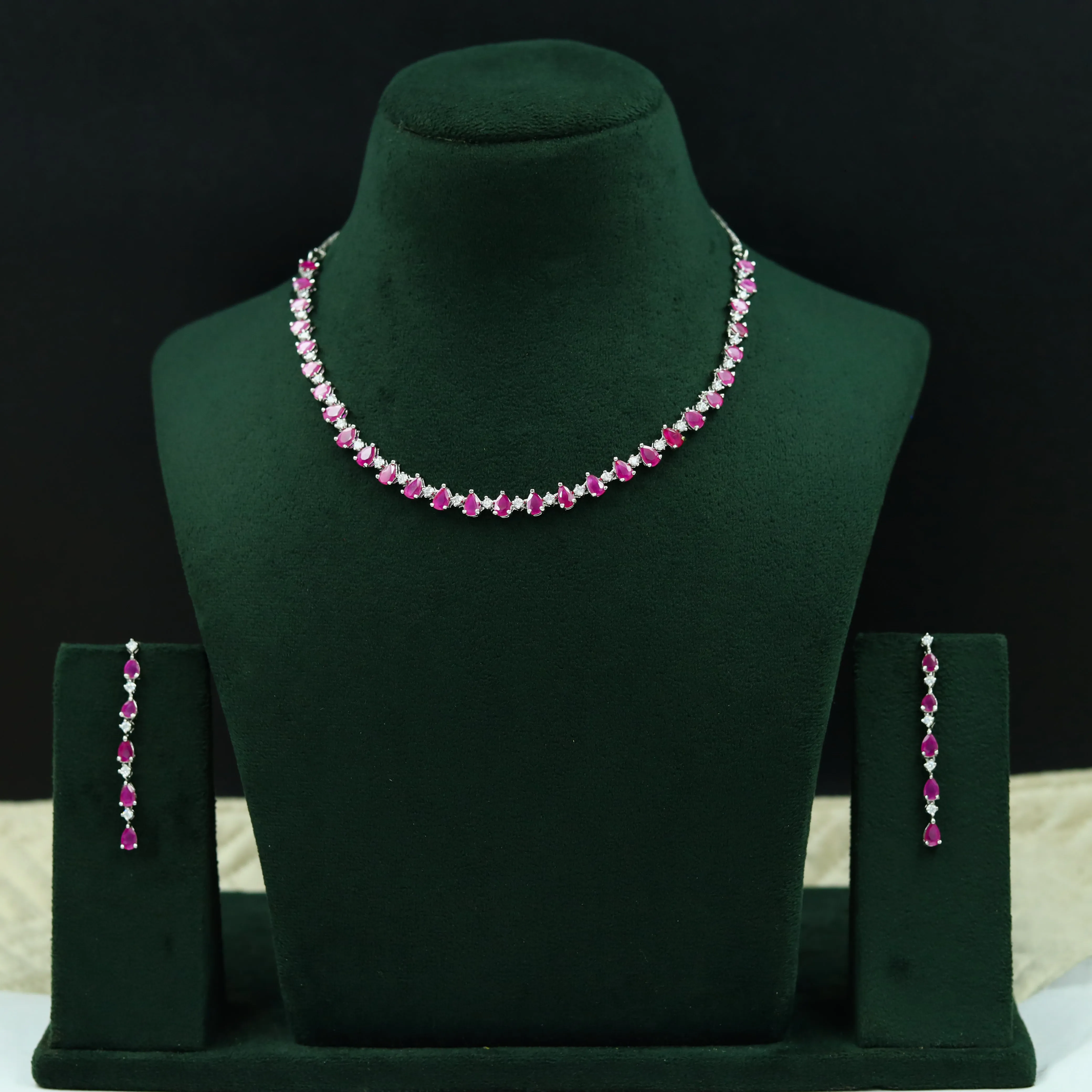 Round Neck Zircon/AD Necklace Set 12545-28