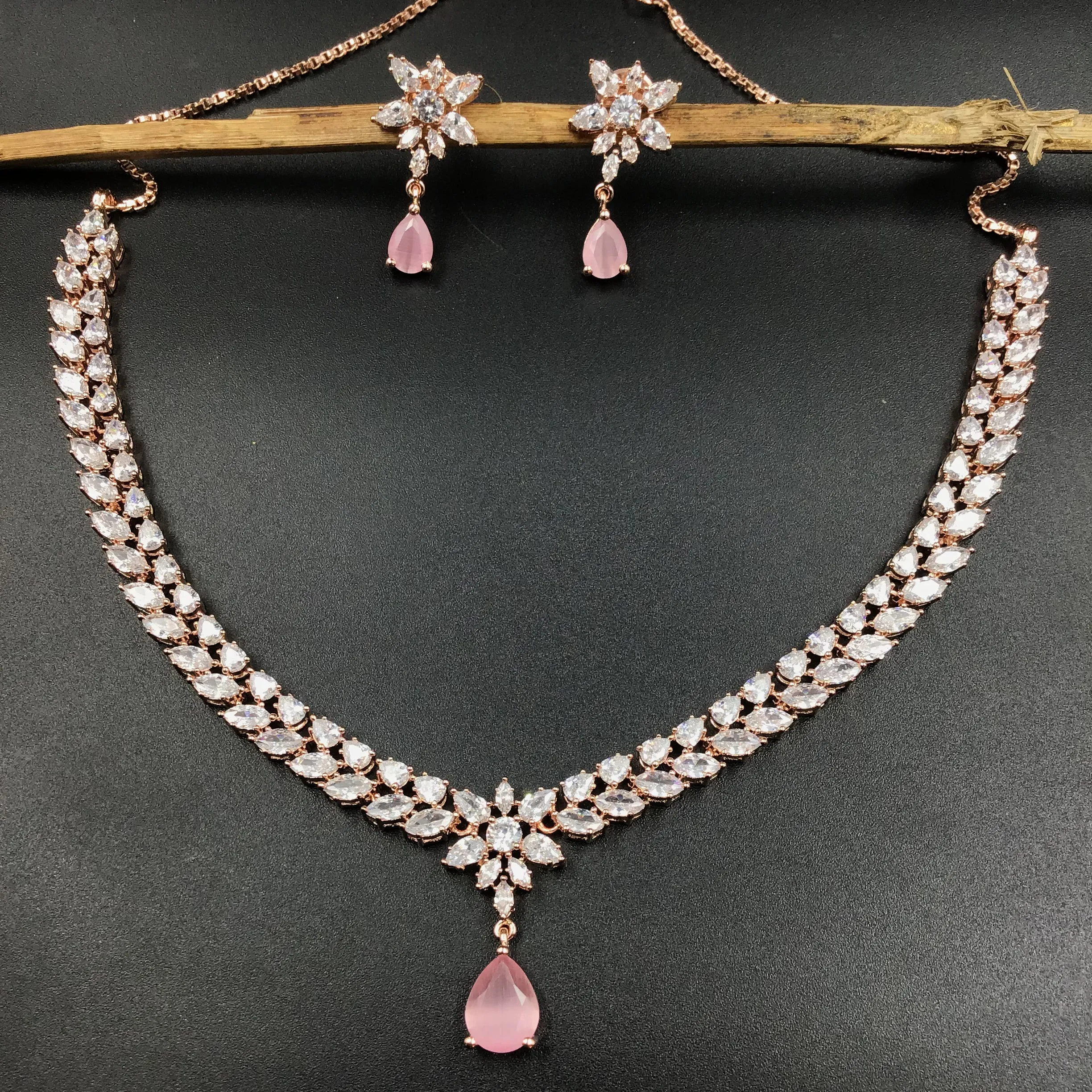 Round Neck Zircon/AD Necklace Set 6198-08