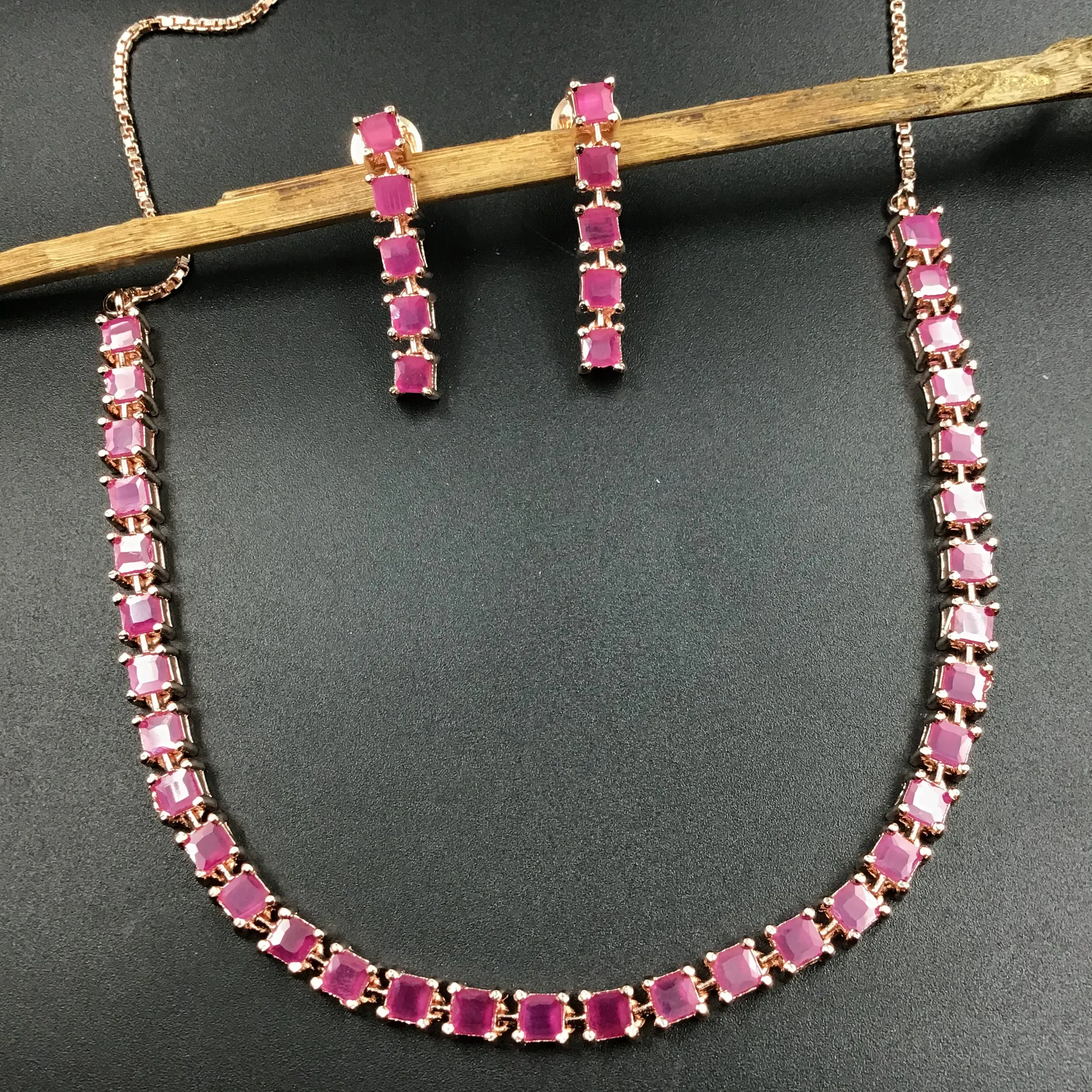 Round Neck Zircon/AD Necklace Set 6201-08
