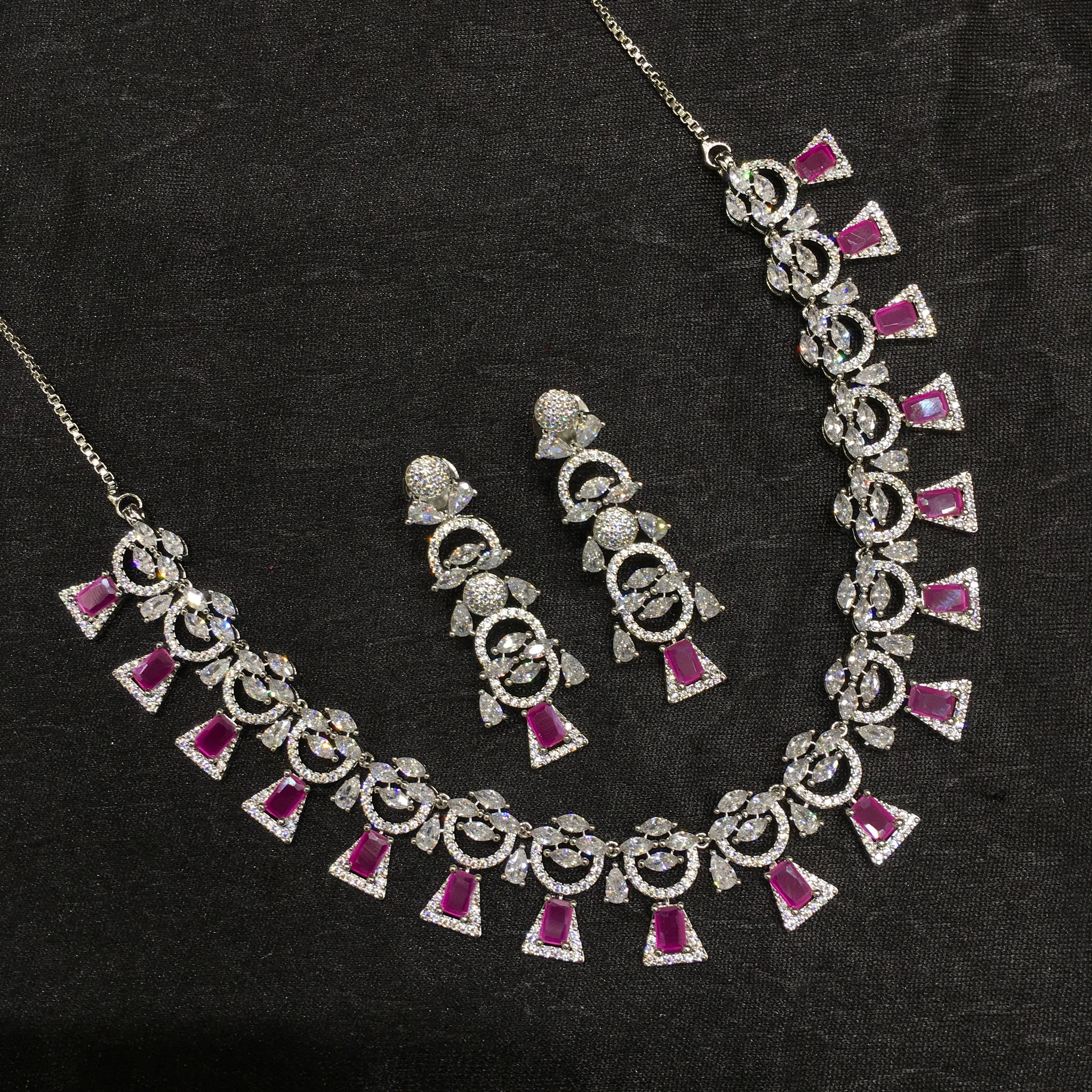 Round Neck Zircon/AD Necklace Set 6202-08