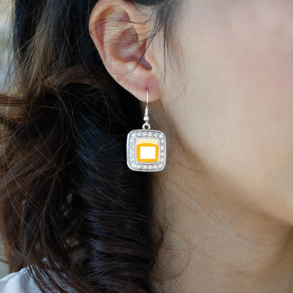 Silver Colorado Outline Square Charm Dangle Earrings