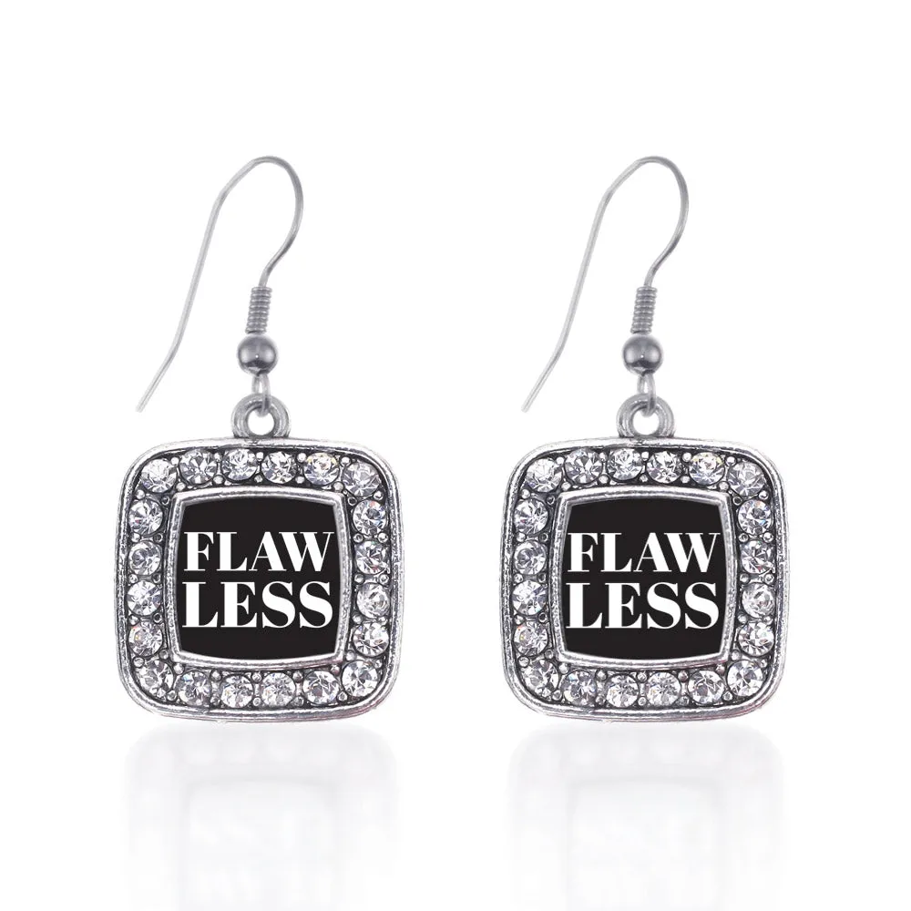 Silver Flawless Square Charm Dangle Earrings