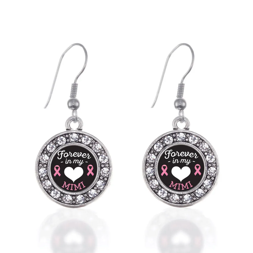 Silver Forever in My Heart Mimi Breast Cancer Support Circle Charm Dangle Earrings
