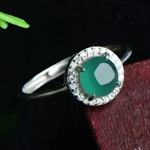 Silver Inlaid Pale Green Jadeite Ring-Tajade
