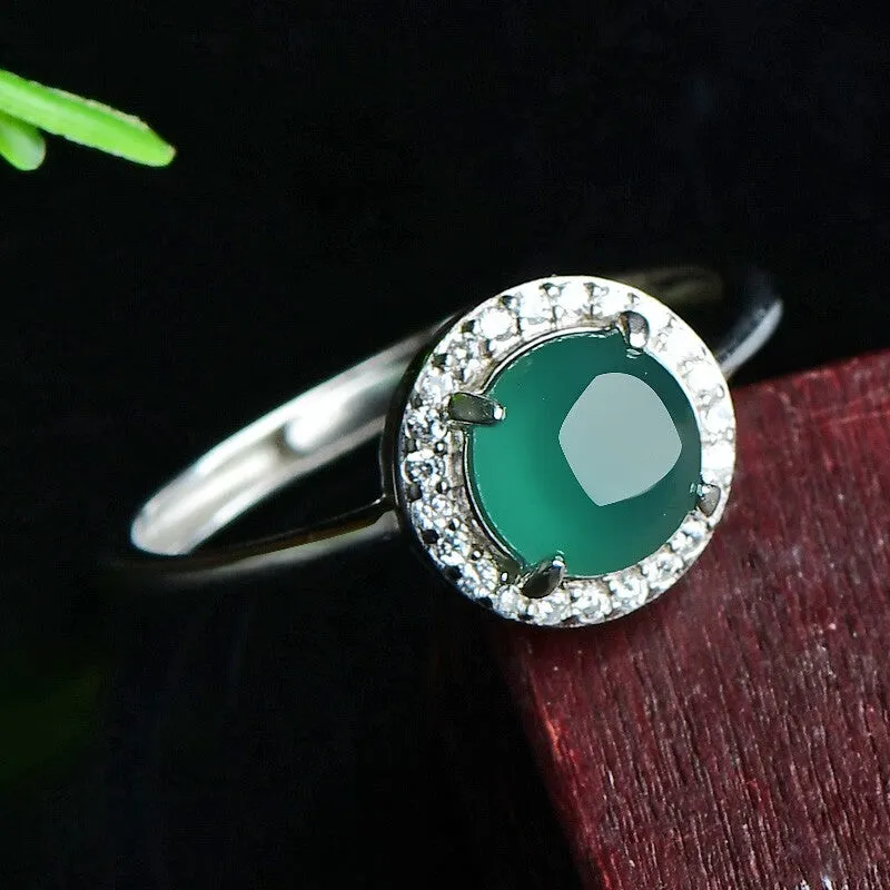 Silver Inlaid Pale Green Jadeite Ring-Tajade