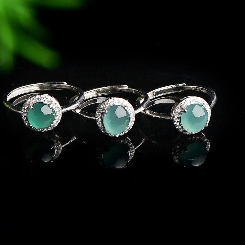 Silver Inlaid Pale Green Jadeite Ring-Tajade