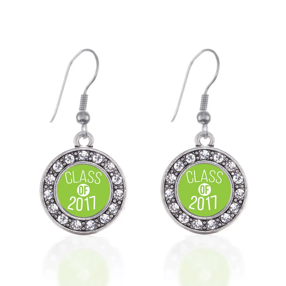 Silver Lime Green Class of 2017 Circle Charm Dangle Earrings