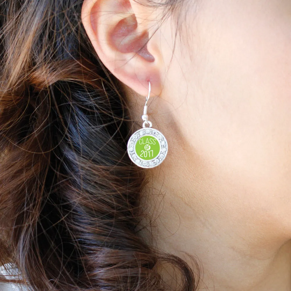 Silver Lime Green Class of 2017 Circle Charm Dangle Earrings