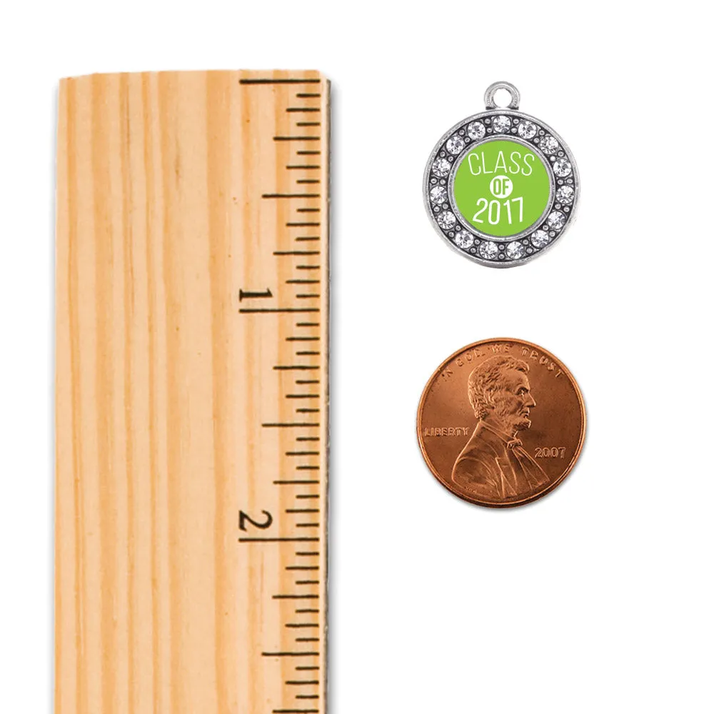 Silver Lime Green Class of 2017 Circle Charm Dangle Earrings