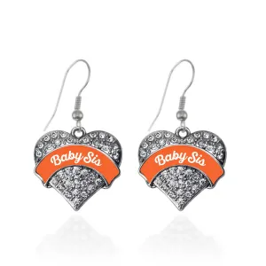 Silver Orange Baby Sister Pave Heart Charm Dangle Earrings