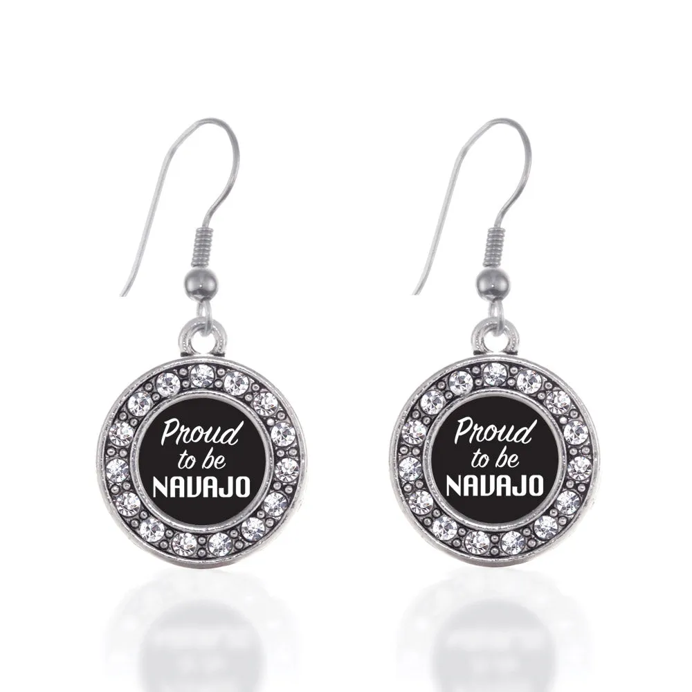 Silver Proud To Be Navajo Circle Charm Dangle Earrings