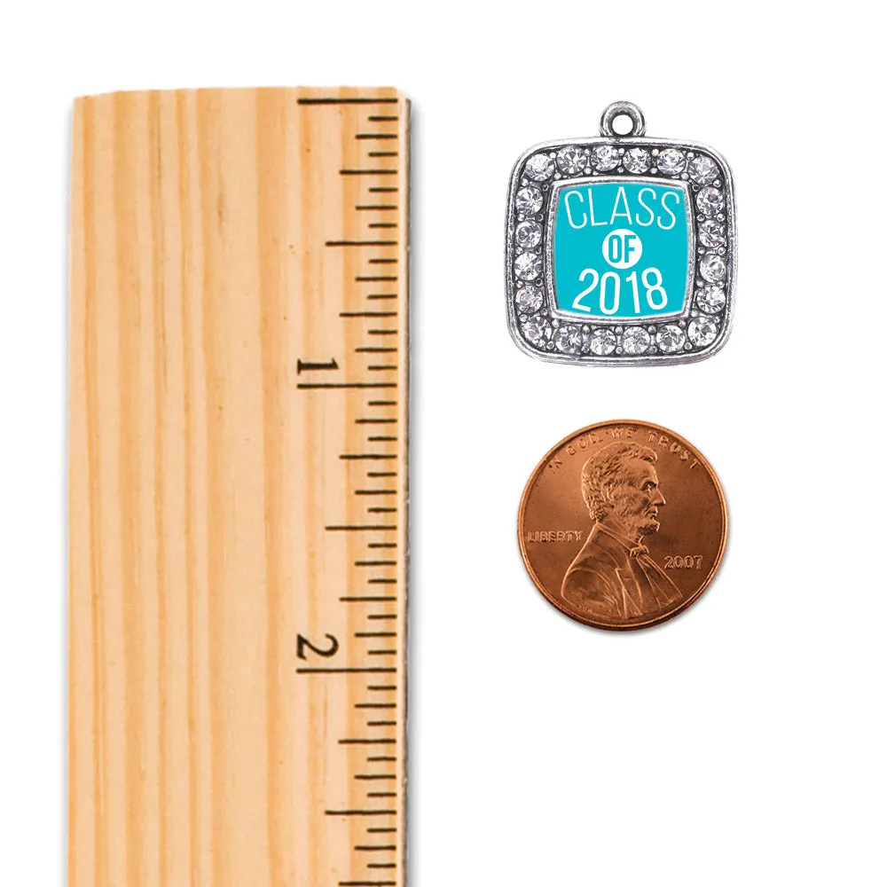 Silver Teal Class of 2018 Square Charm Dangle Earrings