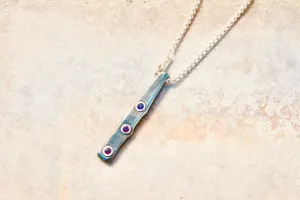 Steel Pendant Necklace with Amethyst and Rhodolite Garnets