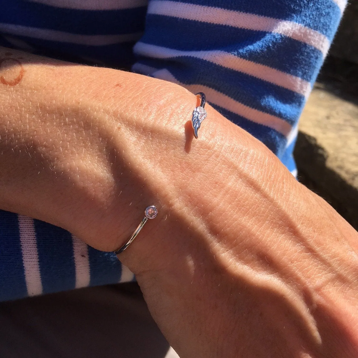 Sterling Silver Angel Wing Pave Cuff Bracelet with Rose Gold Vermeil
