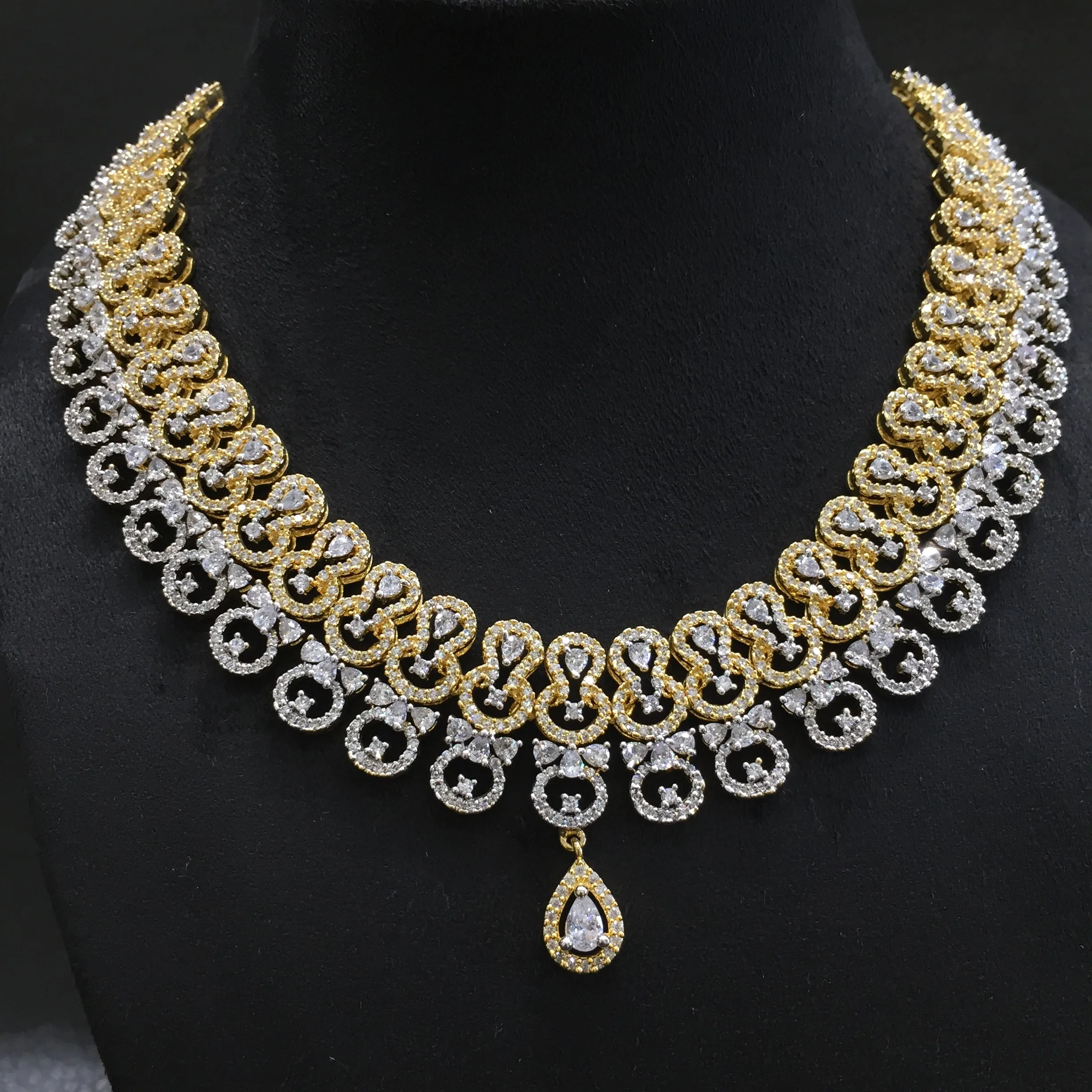 Two Tone Zircon/AD Necklace Set