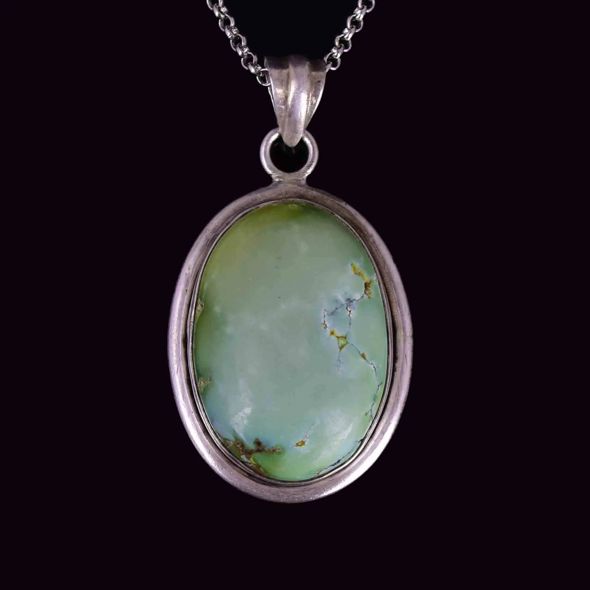 Vintage Large Sterling Silver Turquoise Cabochon Pendant Necklace