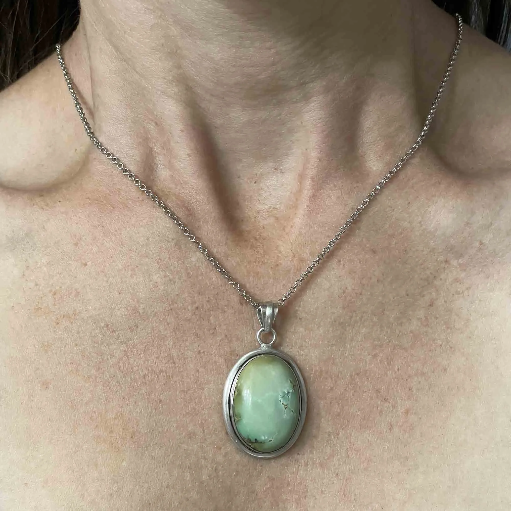 Vintage Large Sterling Silver Turquoise Cabochon Pendant Necklace