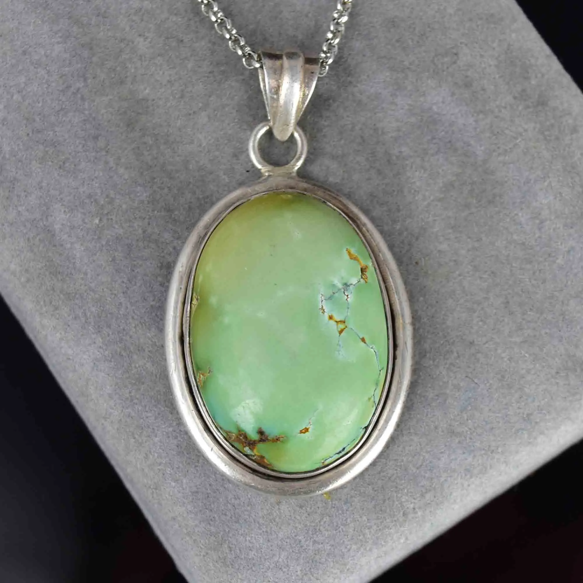Vintage Large Sterling Silver Turquoise Cabochon Pendant Necklace