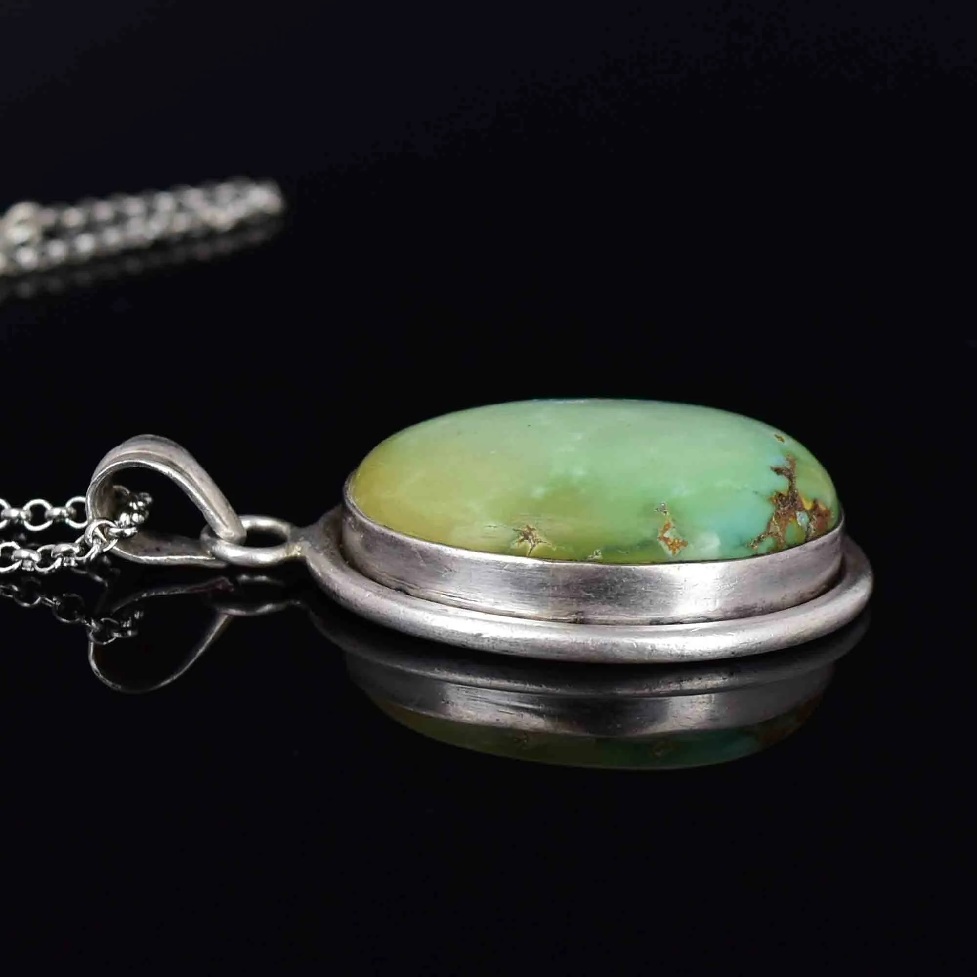 Vintage Large Sterling Silver Turquoise Cabochon Pendant Necklace