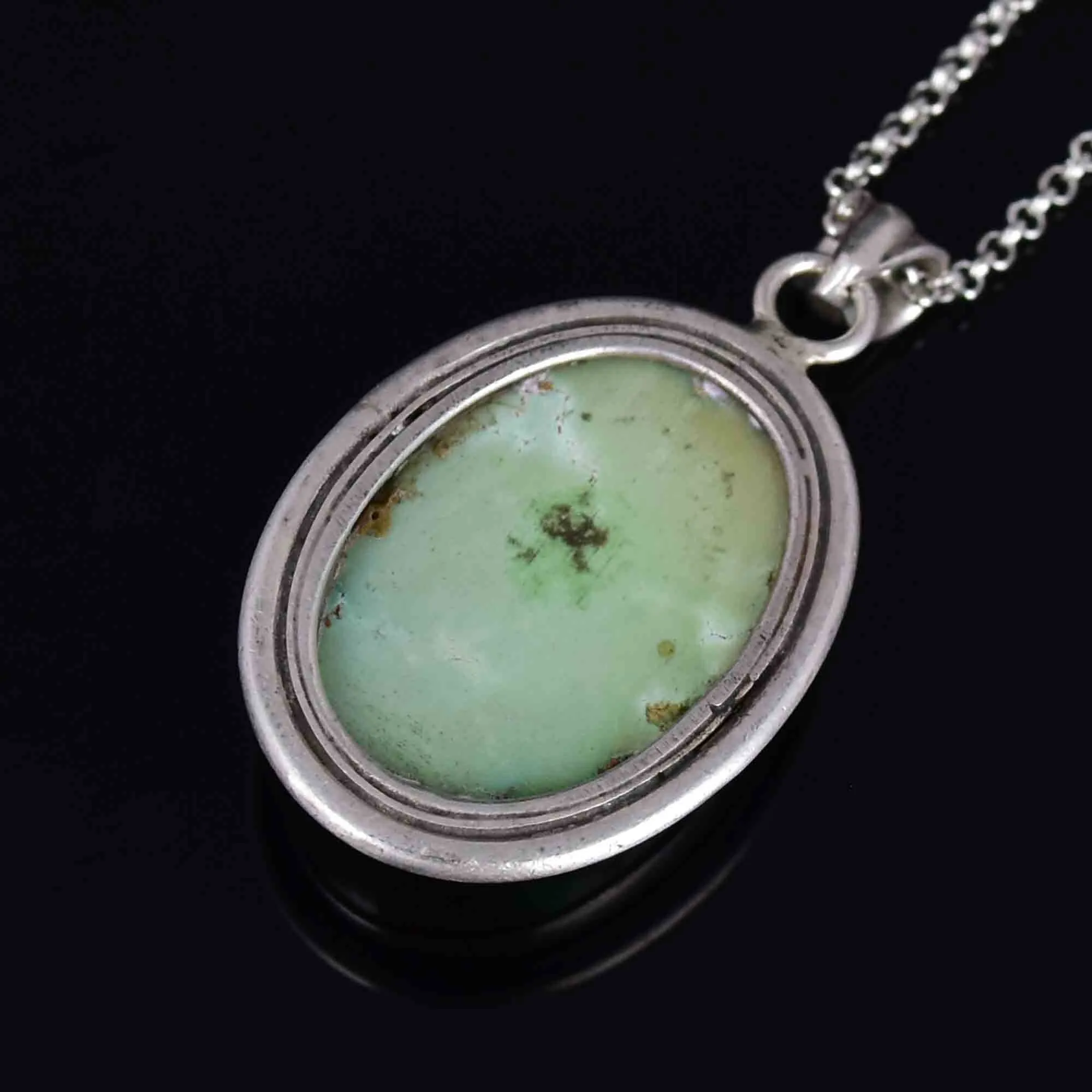 Vintage Large Sterling Silver Turquoise Cabochon Pendant Necklace