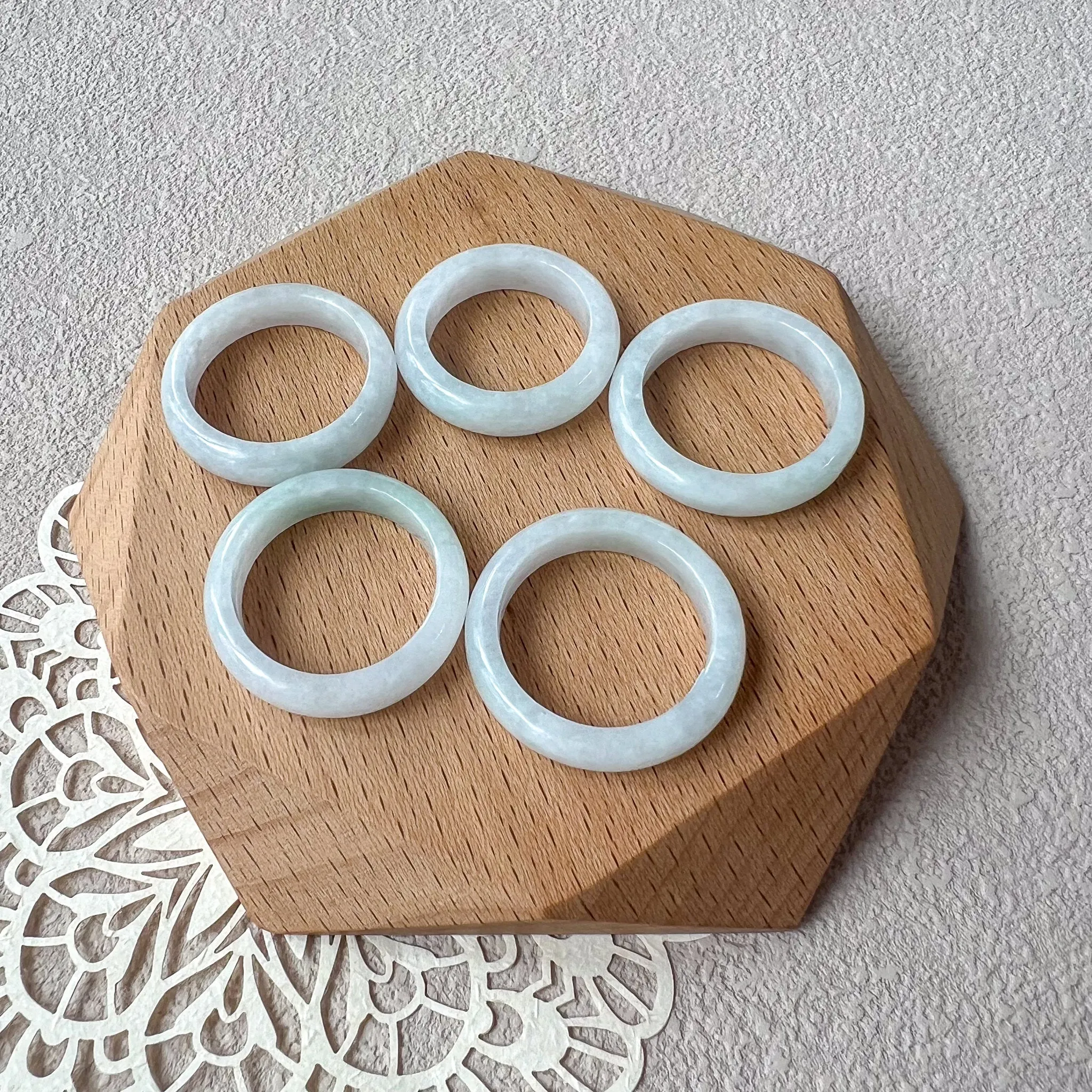White Light Green Jadeite Jade Ring, Hand Carved Jadeite Jade Ring, XIU-0424-1720904867